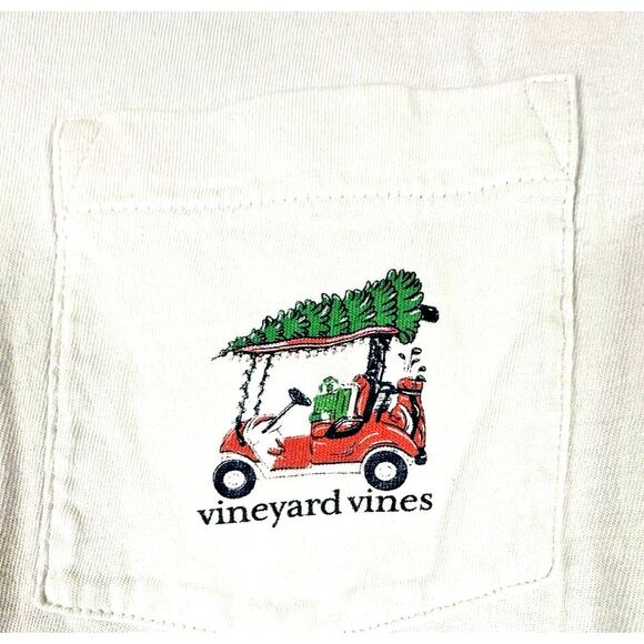 Vineyard Vines Shirt Mens M White Long Sleeve Christmas Golf Cart & Tree *READ - Picture 6 of 15